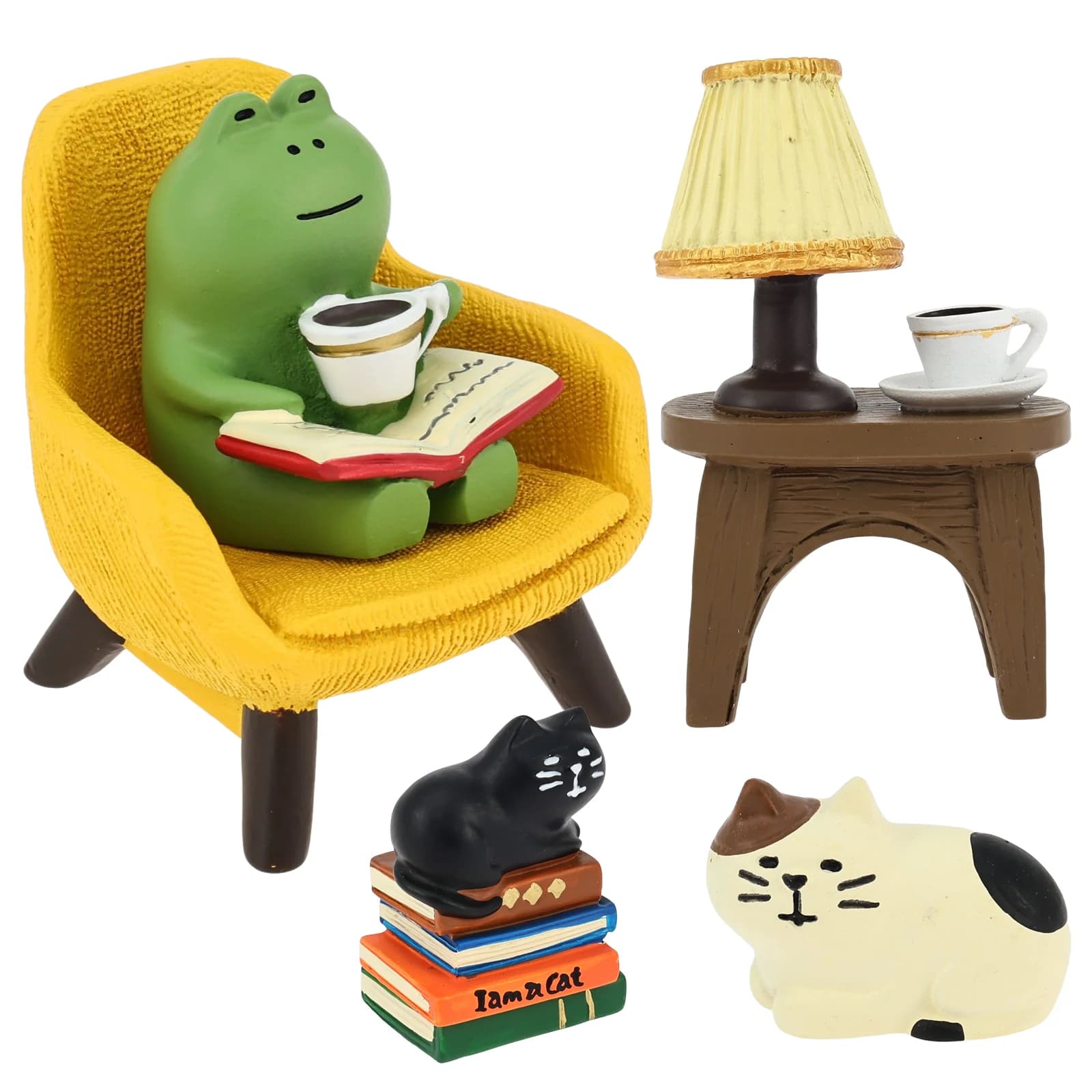 Nice Mini Rana and Cat Statuette for Home and Office Decoration, Ideal Gift with Desk Lamp Yellow for Adults