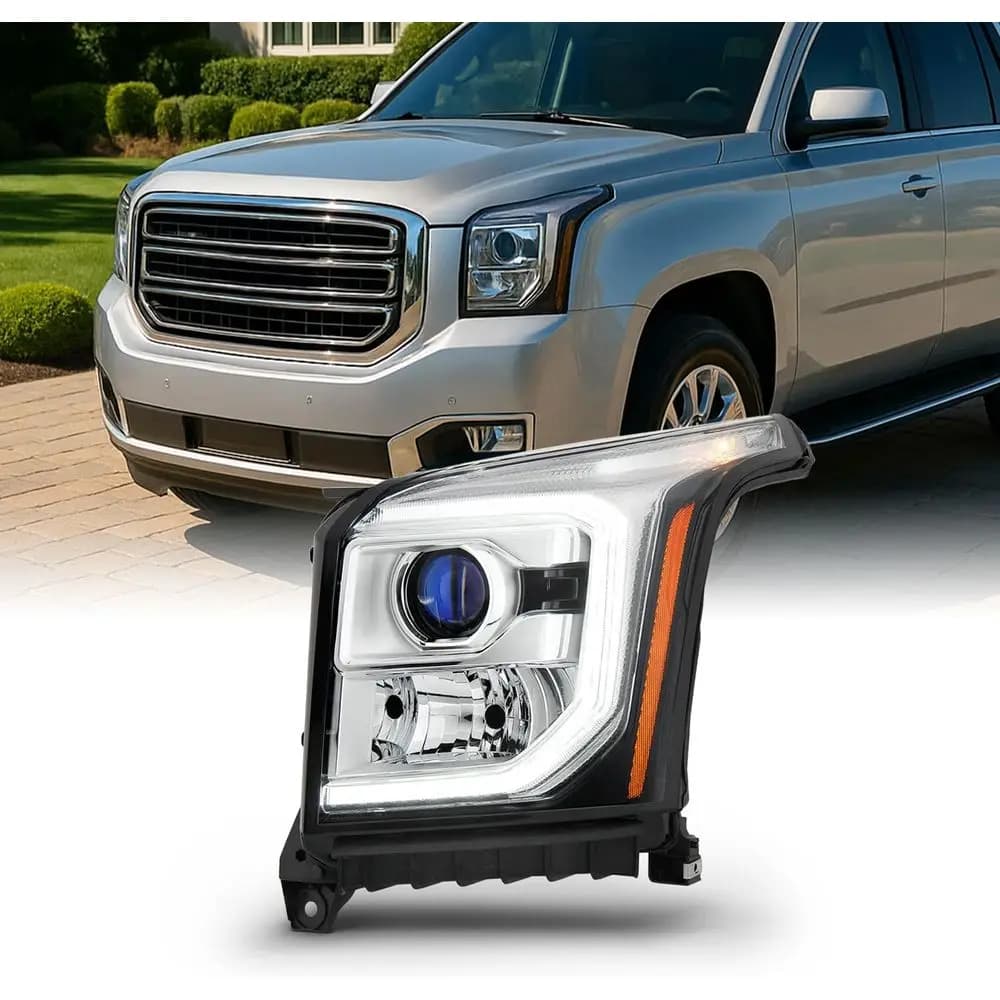 Faro Proiettore a LED Stile Tubo Luminoso Compatibile con GMC Yukon e Yukon XL 15-20 - Lato Sinistro Guidatore