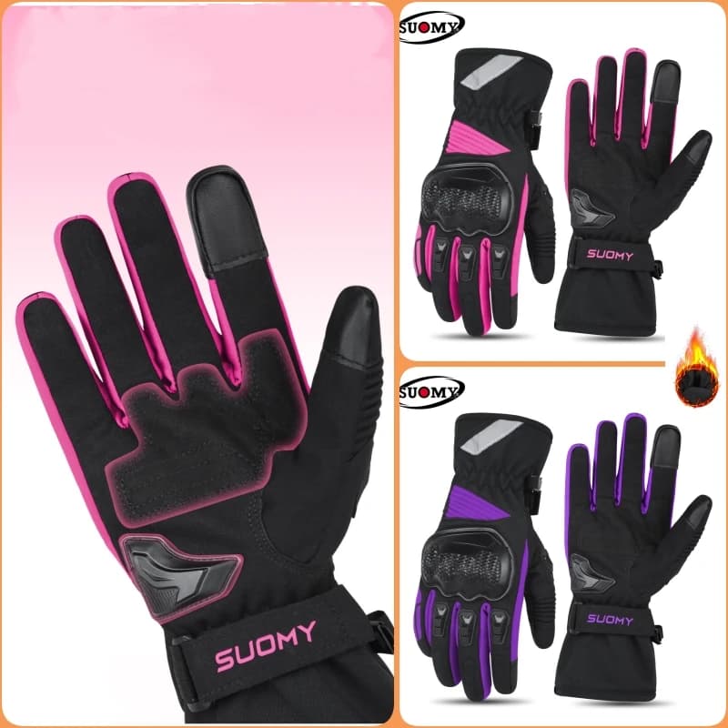 SUOMY Winter Girl Super Comfortable Motorcycle Gloves, Women Premium Waterproof Thermal Anti-Slip Riding Gloves with Touchscreen