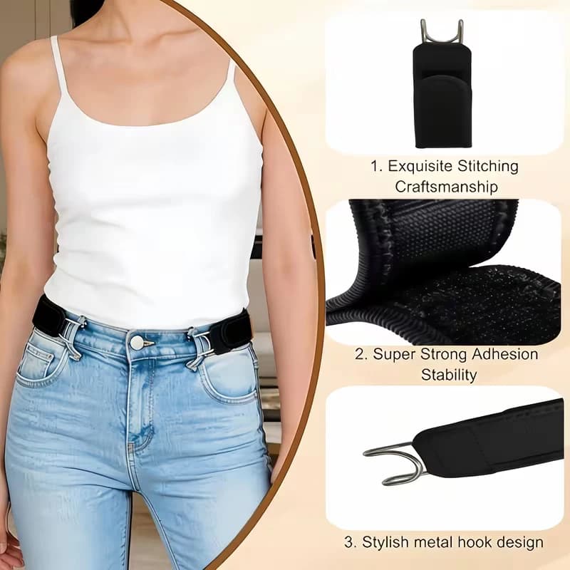 Cintura semplice regolabile con gancio, cintura lazy belt, elastico in velcro, unisex, cintura nera multifunzionale (confezione da 2).