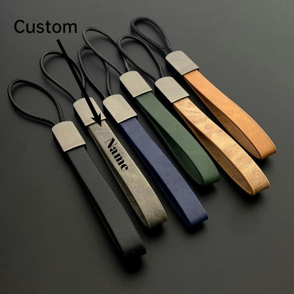 Portachiavi in Pelle Personalizzato con Nome Inciso, Anello Portachiavi in Pelle PU Personalizzabile, Cordino Antifurto per Uomo Donna, per Chiavi Auto e Borsa