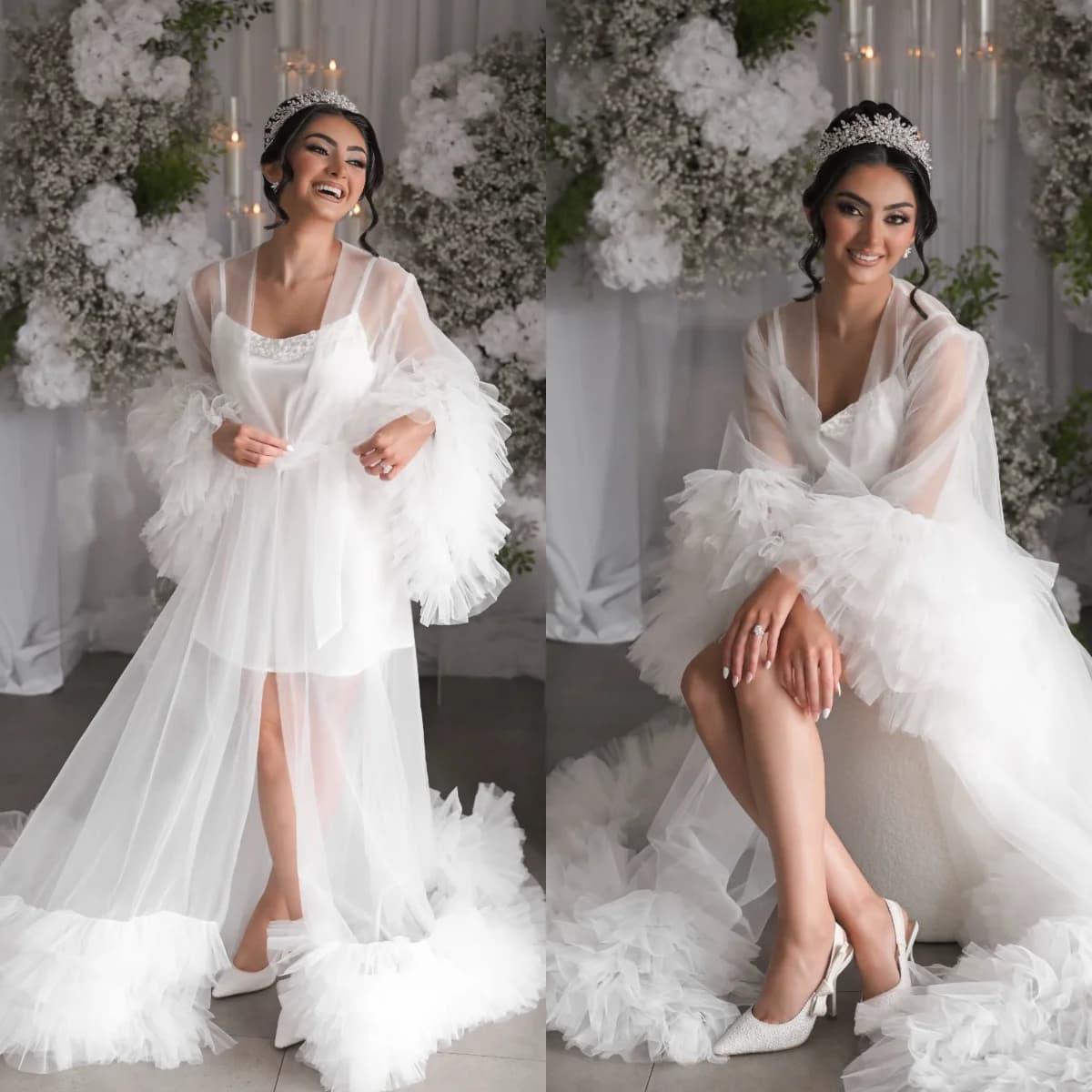 White Bridal Dress Maxi Bathrobe Lingerie Women's Dresses Custom Pigiama Photo Service Birthday Soffici Volant Nightwear for Party