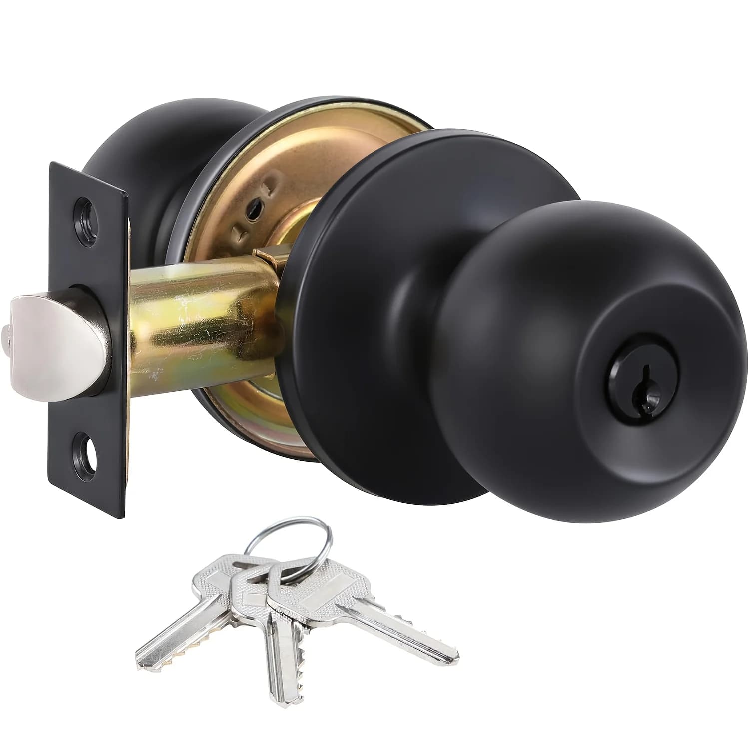 Maniglie per Porte Nere Opache con Serratura e Chiavi, Modello Standard a Sfera, per Porte Interne/Esterne di Camera da Letto o Bagno, Serratura per Porta d'Ingresso