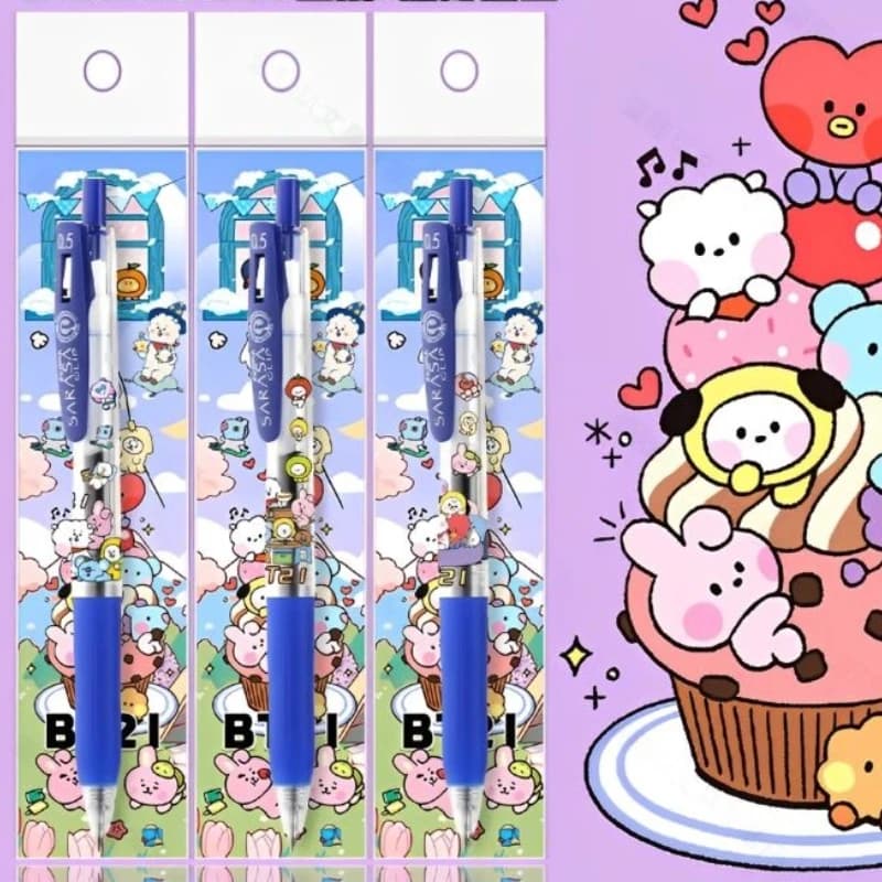 BT21 anime cartoon cute student push pen kawaii stationery blue quick-dry doodle gel pen fan support merchandise gift wholesale