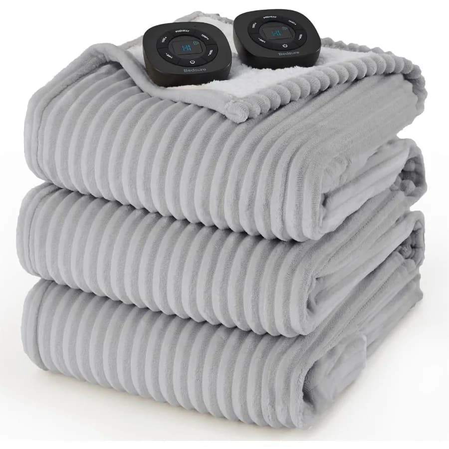Coperta elettrica GentleSoft Queen Size - Coperta riscaldata in morbida flanella a coste con riscaldamento a doppio controllo con 10 impostazioni di calore e