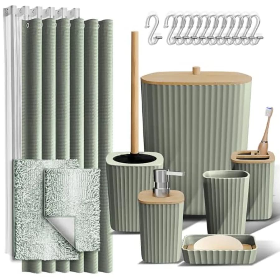Set di Accessori per il Bagno Clara Clark - Set da Bagno con Tenda Doccia e Tappeti, Set Tenda Doccia con Porta Asciugamani