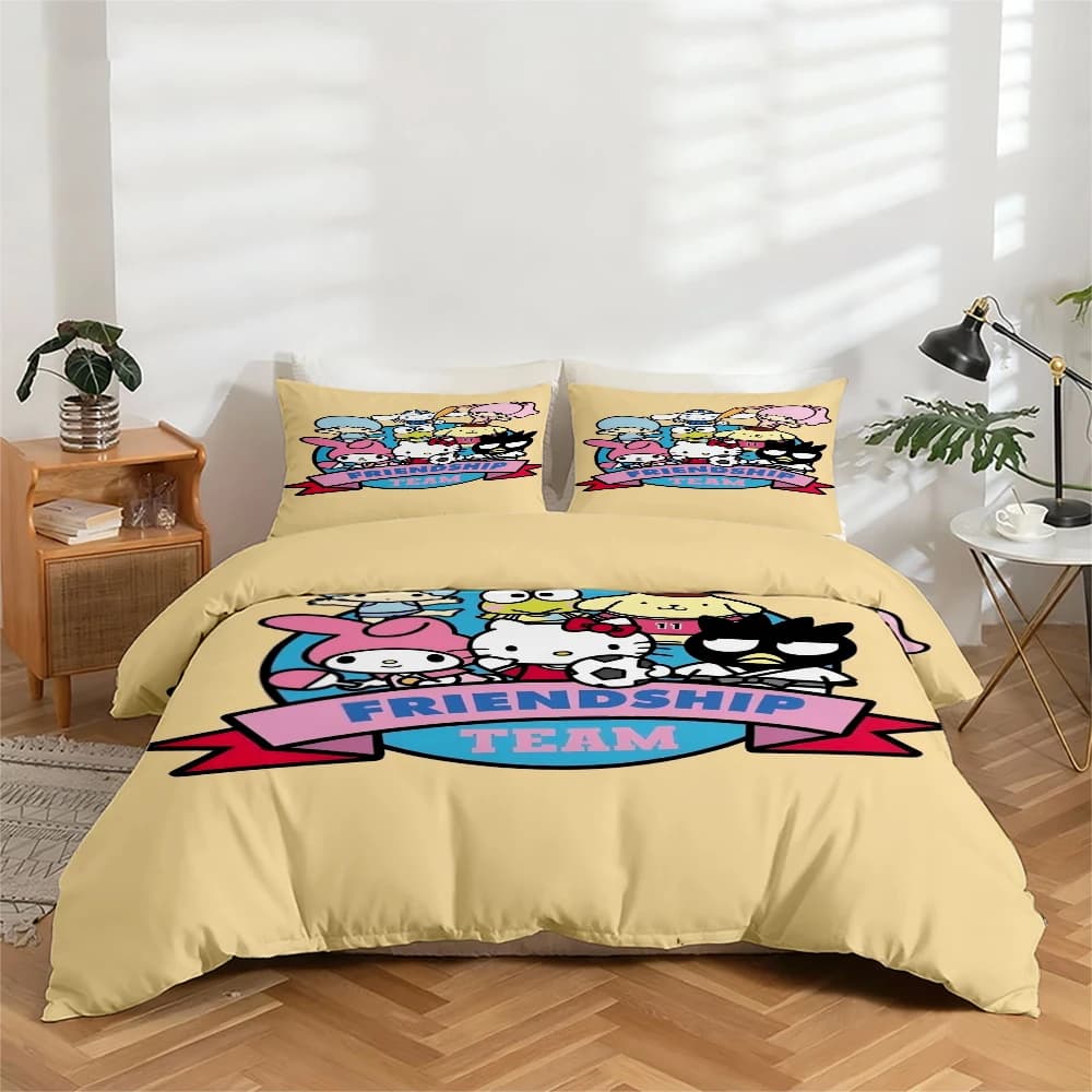 Set di biancheria da letto in 3 pezzi con stampa digitale ad alta definizione con Hello Kitty e altri motivi a cartoni animati, set copripiumino con motivo floreale grande, include 1 copripiumino + 2 federe, adatto per camera da letto, camera degli ospiti, decorazioni per la casa, copripiumino + federe in fibra di poliestere, biancheria da letto ultra morbida, tessuto spesso, adatto a tutte le stagioni, lavabile in lavatrice
