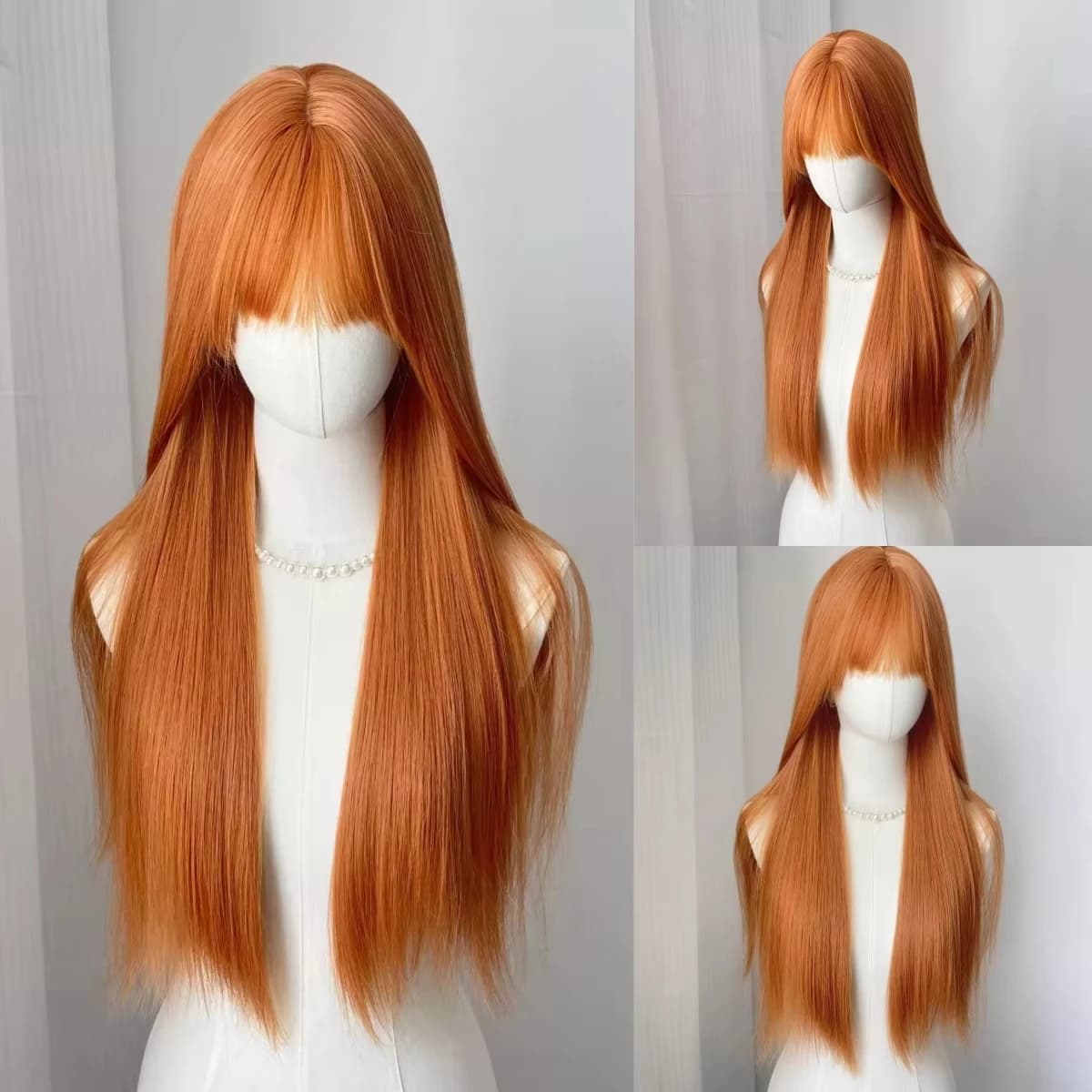Orange Synthetic Wig for Halloween Cosplay Wig for Role-Playing Parties Daily Events Wig with High-Temperature Threads Wig Set