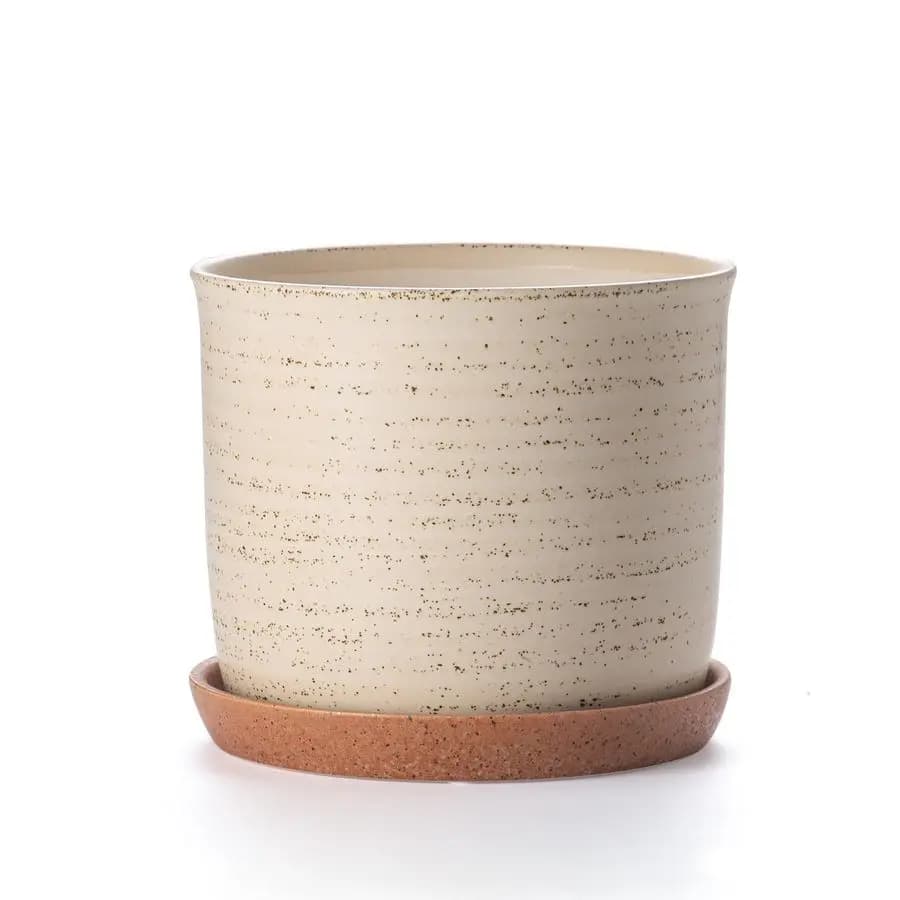 8 inch ceramic plant vase with drainage hole and underwater, flower pot for indoor and outdoor plants with separate tray