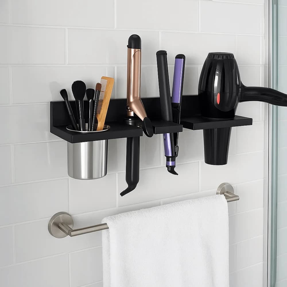 Wooden Hair Dryer Holder Wall-Mounted Space Saving Blow Dryer Hanger Stylish Hair Straightener Holder for Home
