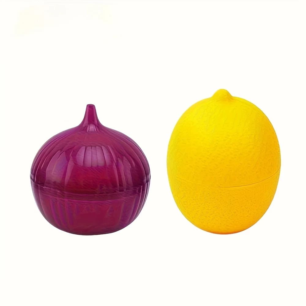 Contenitori Salva-Cibo a Forma di Limone e Cipolla - Contenitori in Plastica Resistente con Coperchio Ribaltabile, Adatti al Congelatore, Lavabili a Mano