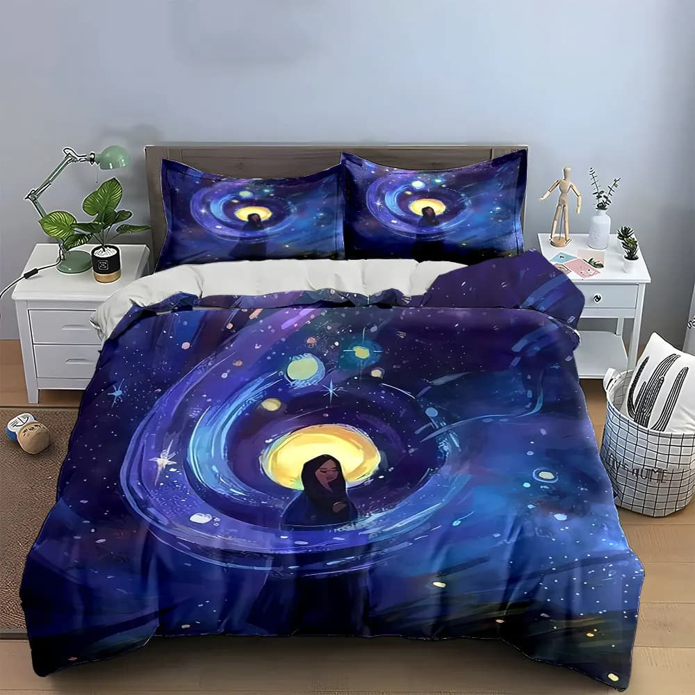 Set di biancheria da letto Fantasy Night Sky Decoration Set con 1 copripiumino e 2 federe, singolo, matrimoniale, king, queen, regalo
