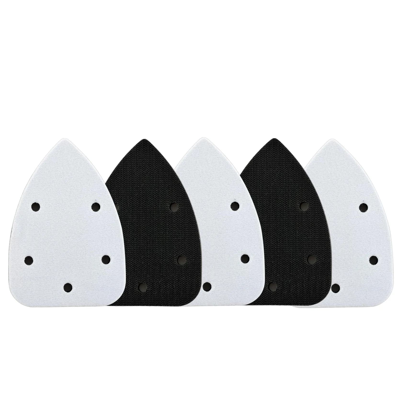 Tampone di interfaccia per levigatrice per dettagli del Mouse 5 pezzi, cuscino in spugna di schiuma 5 fori piastra di supporto triangolare con gancio e anello per disco abrasivo