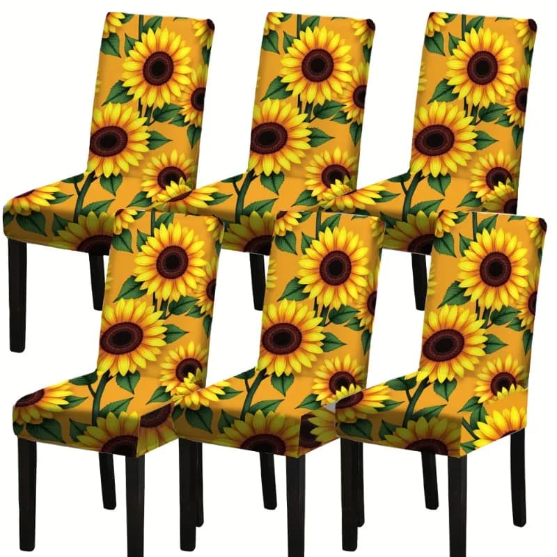 4/6 pezzi Coprisedile elastico con motivo girasole Coprisedili elasticizzati per sala da pranzo per la decorazione domestica Protezione floreale gialla