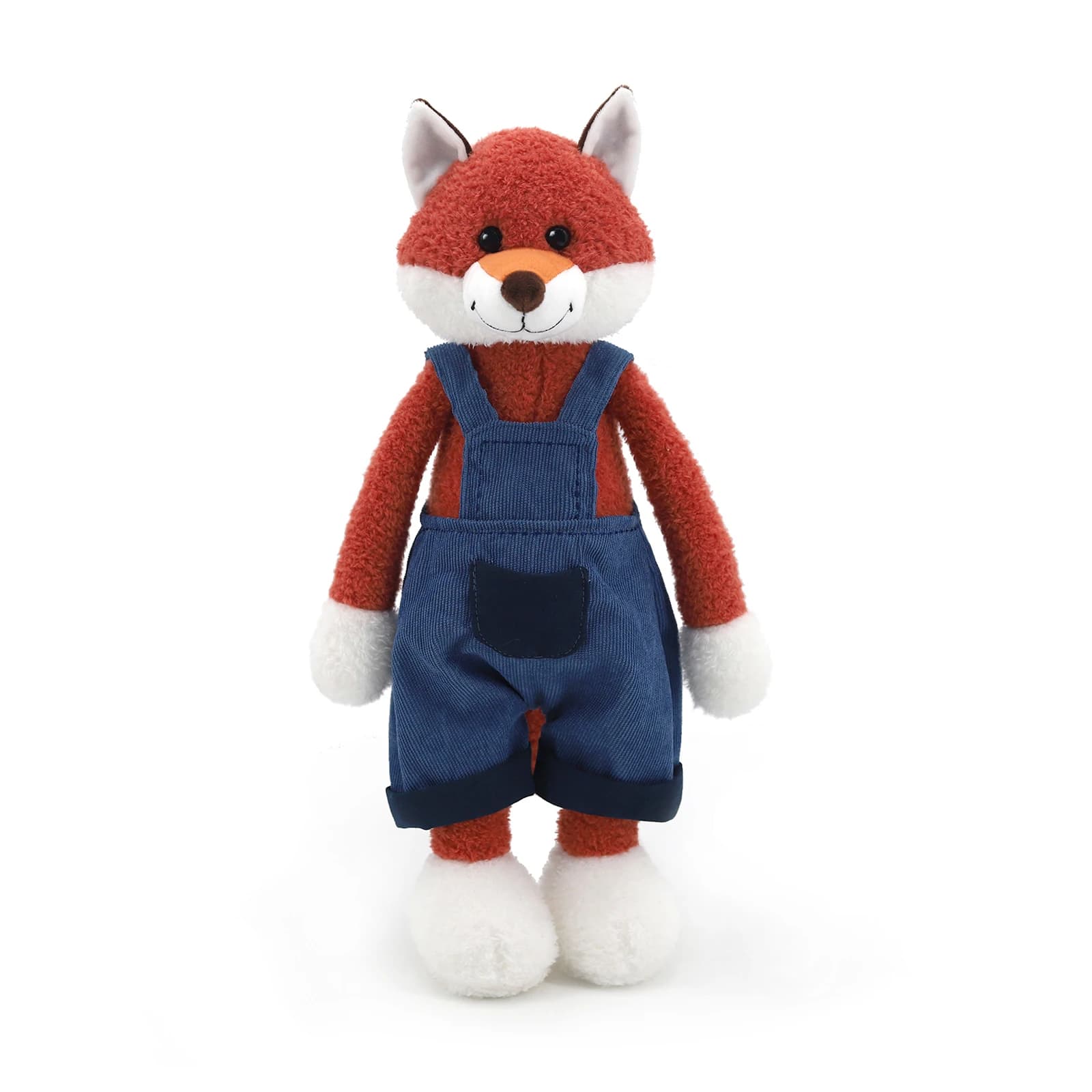 Peluche volpe rossa con tuta di jeans bambola di peluche morbida cartone animato regalo per bambini decorazioni per la casa peluche Kawaii per compleanno di bambini