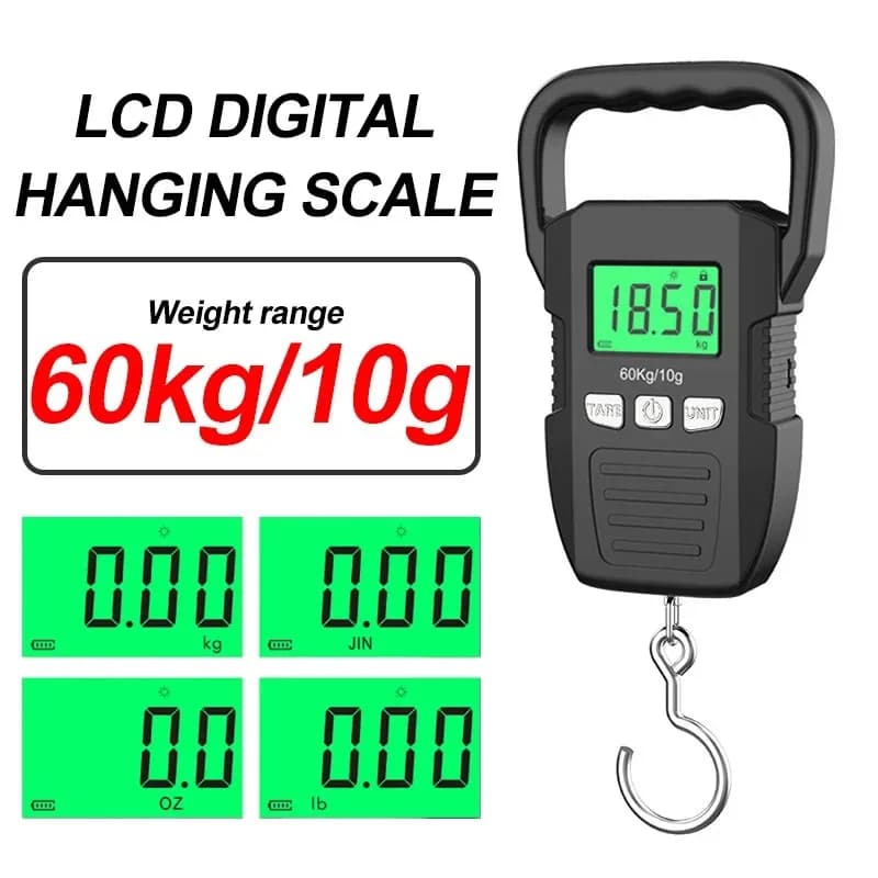 Bilancia sospesa digitale LCD da 60 kg/10 g Batteria portatile/Bala con gancio di ricarica USB Bilancia elettronica per bagagli Bilancia