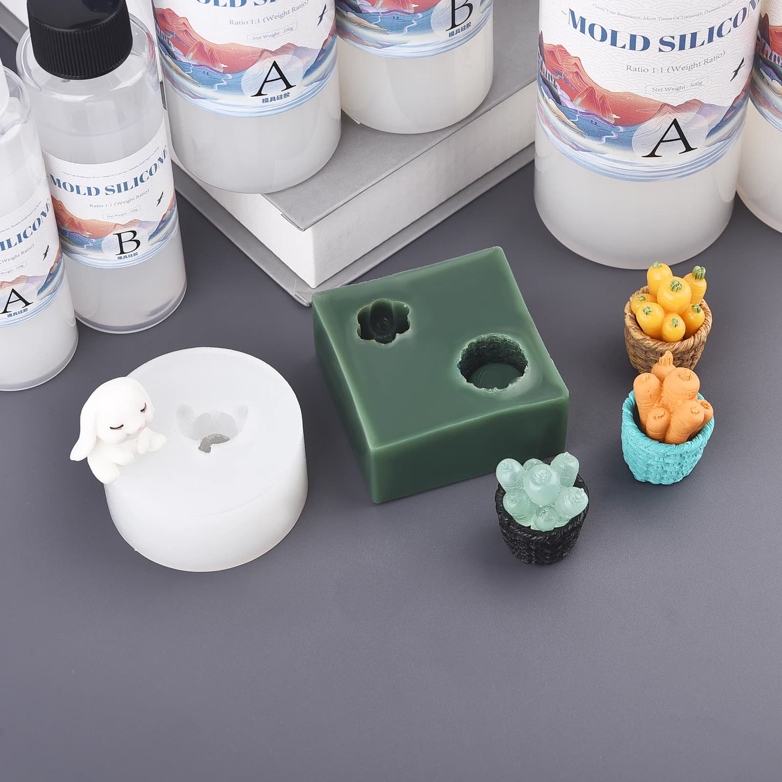 Colla per Stampi in Silicone Fai-da-Te 200g/500g/1000g, Gomma Liquida AB 1:1 per Copiare e Clonare Oggetti, Kit per Creazione Stampi a Polimerizzazione Rapida