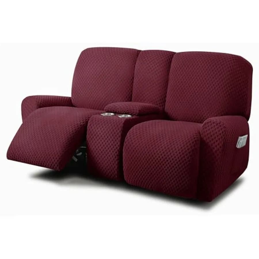 Copridivano Reclinabile a 2 Posti, Set da 8 Pezzi, Elasticizzato Jacquard, Spesso, Morbido e Lavabile (Stile 1)