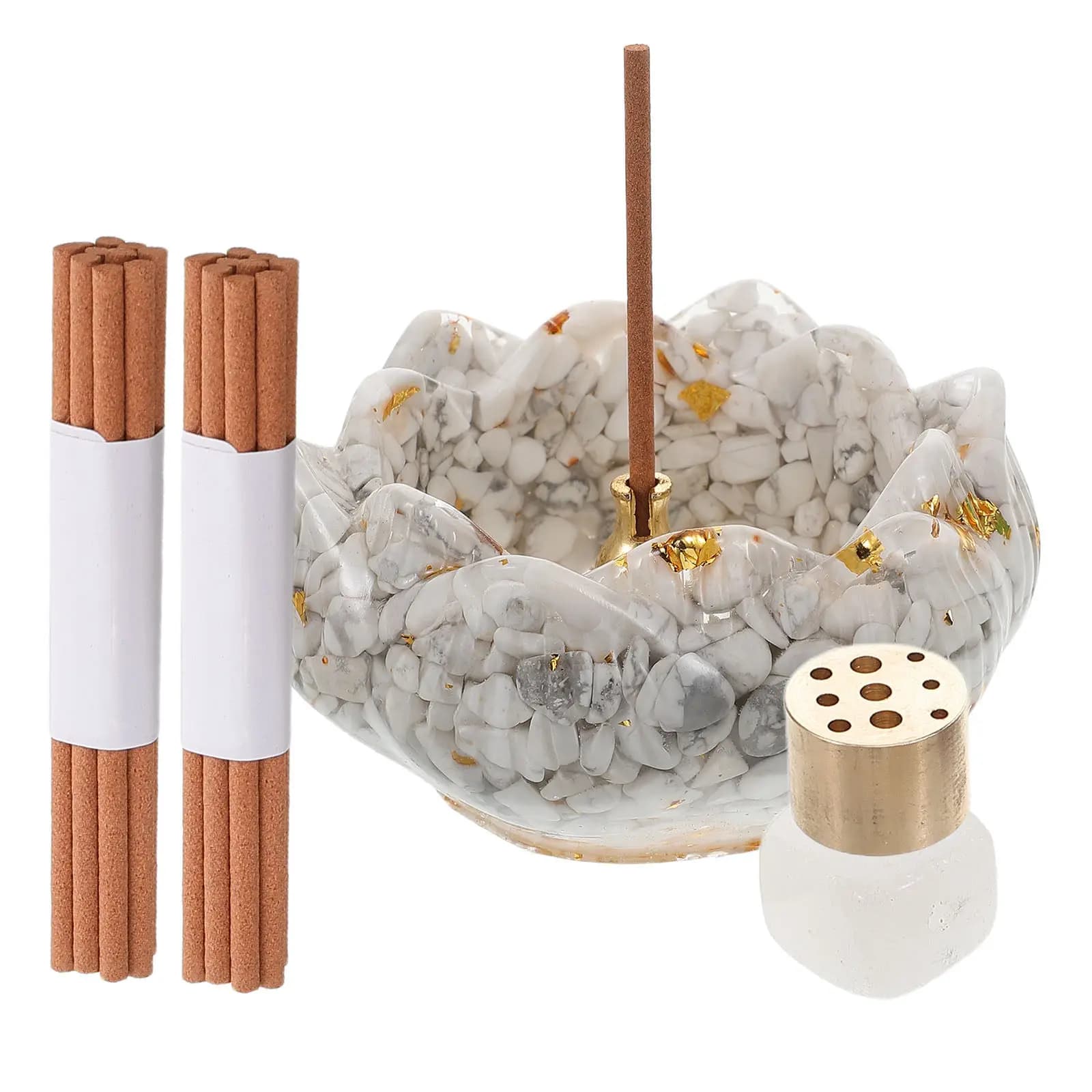 Set di 1 bruciatore di incenso a forma di fiore di loto, supporto decorativo per yoga, meditazione, spa, aromaterapia, bastoncini di incenso e vassoio per la casa