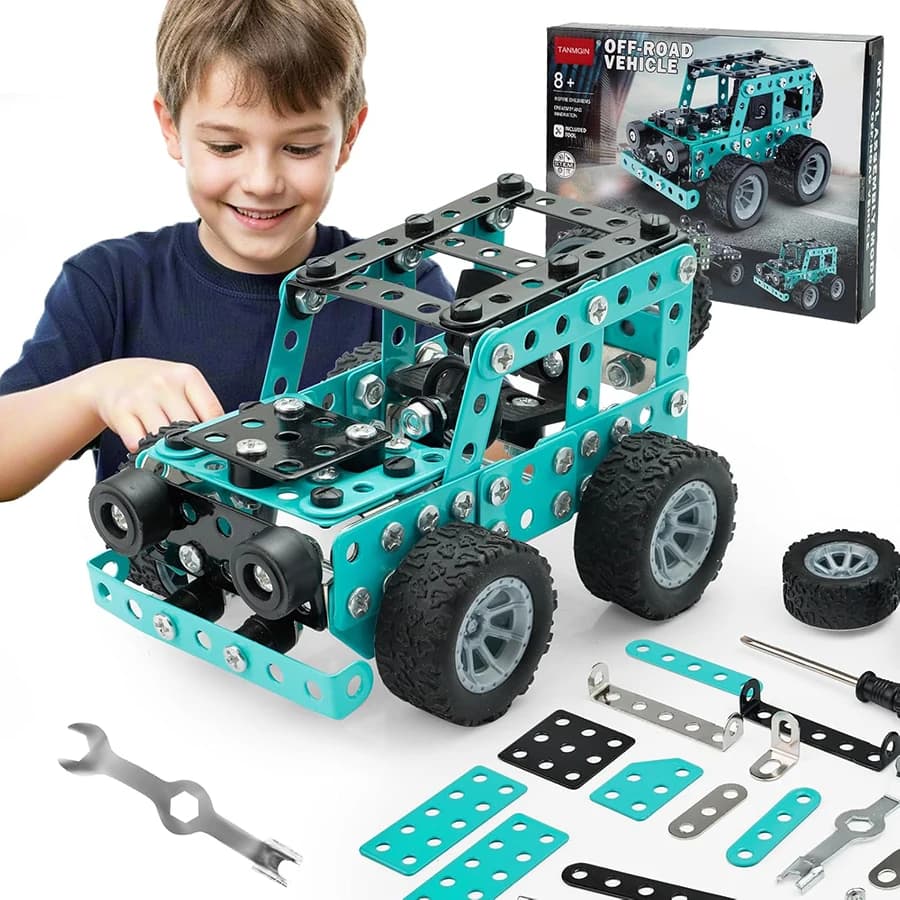 Giocattoli da costruzione Set di camion modello Progetti di costruzione STEM Kit di auto modello Giocattoli per bambini Giocattoli di assemblaggio per ragazzi Kit di ingegneria metallica 3D
