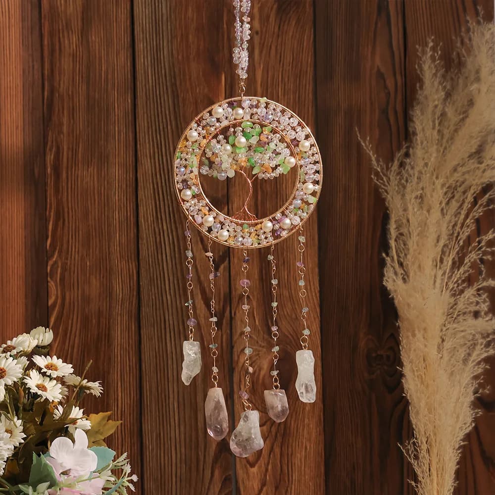 Natural gravel sun catcher tree of life dream catcher pendant wind chimes