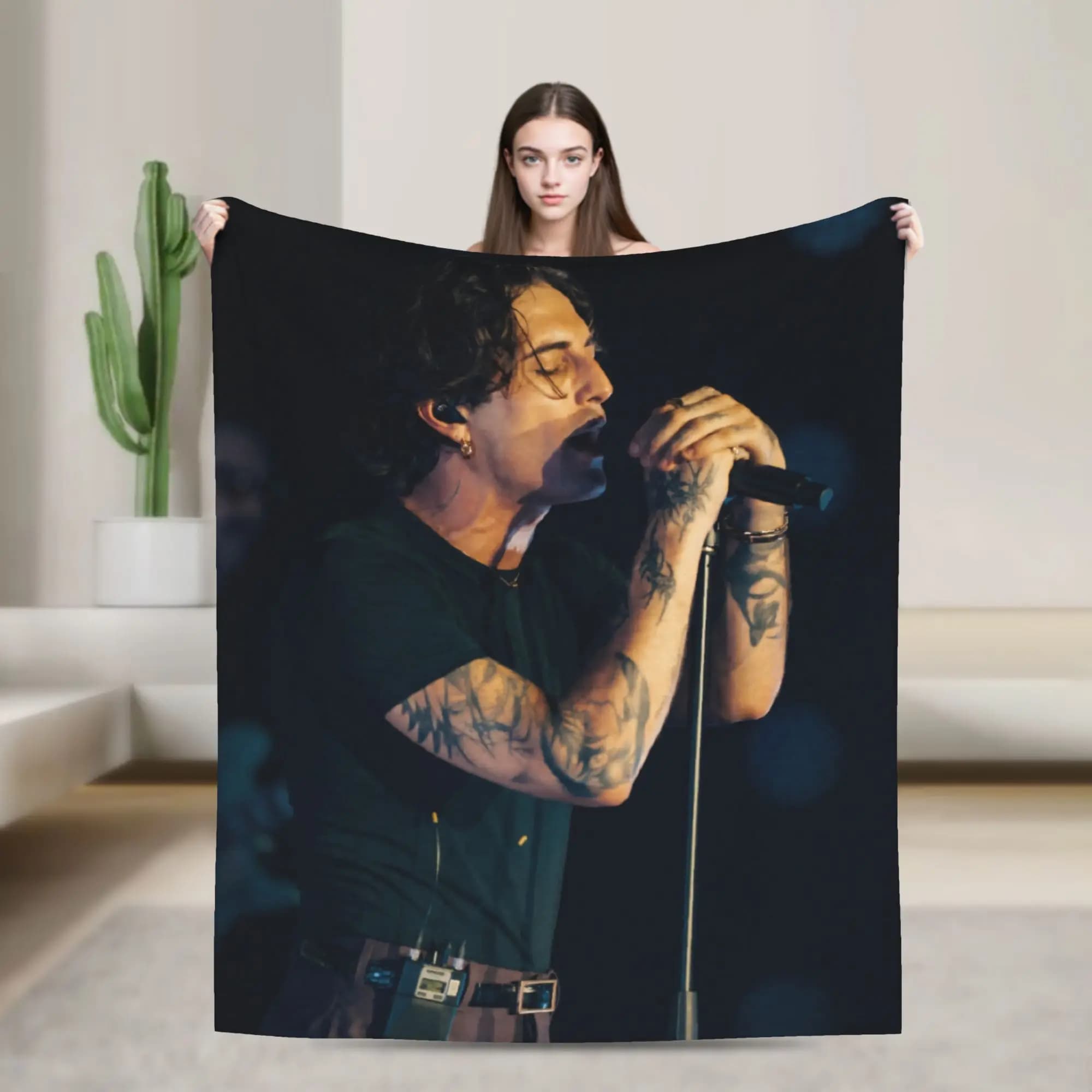 Damiano David Singer Blanket Soft Warm Print Plush Throw Blanket For Bedroom Decorative Flannel Bedspread Bed Cover