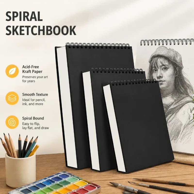 Black Genuine Cowhide Flip Spiral Notebook B5 Thick Journal Minimalist Postgraduate Lined Blank A6 Memo Notepad Office Daily
