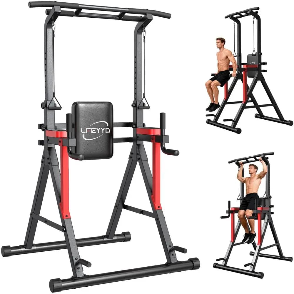Power Tower Dip Station con Barra per Trazioni per Allenamento Fitness a Casa, 450 Libbre, Multifunzione, Altezza Regolabile, per Allenamento di Forza