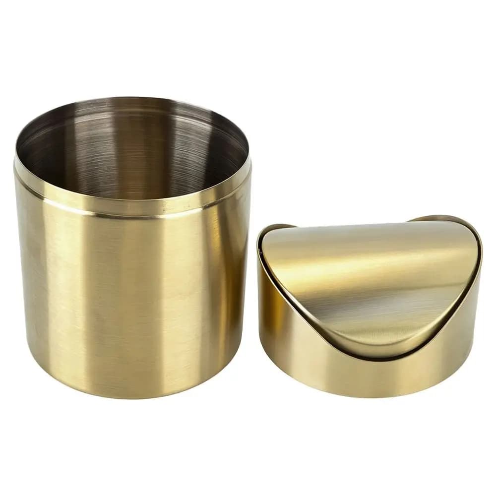 Practical 304 Stainless Steel Countertop Trash Can Swing Lid Gold Table Waste Basket Removable Cover Mini Garbage Bin Car