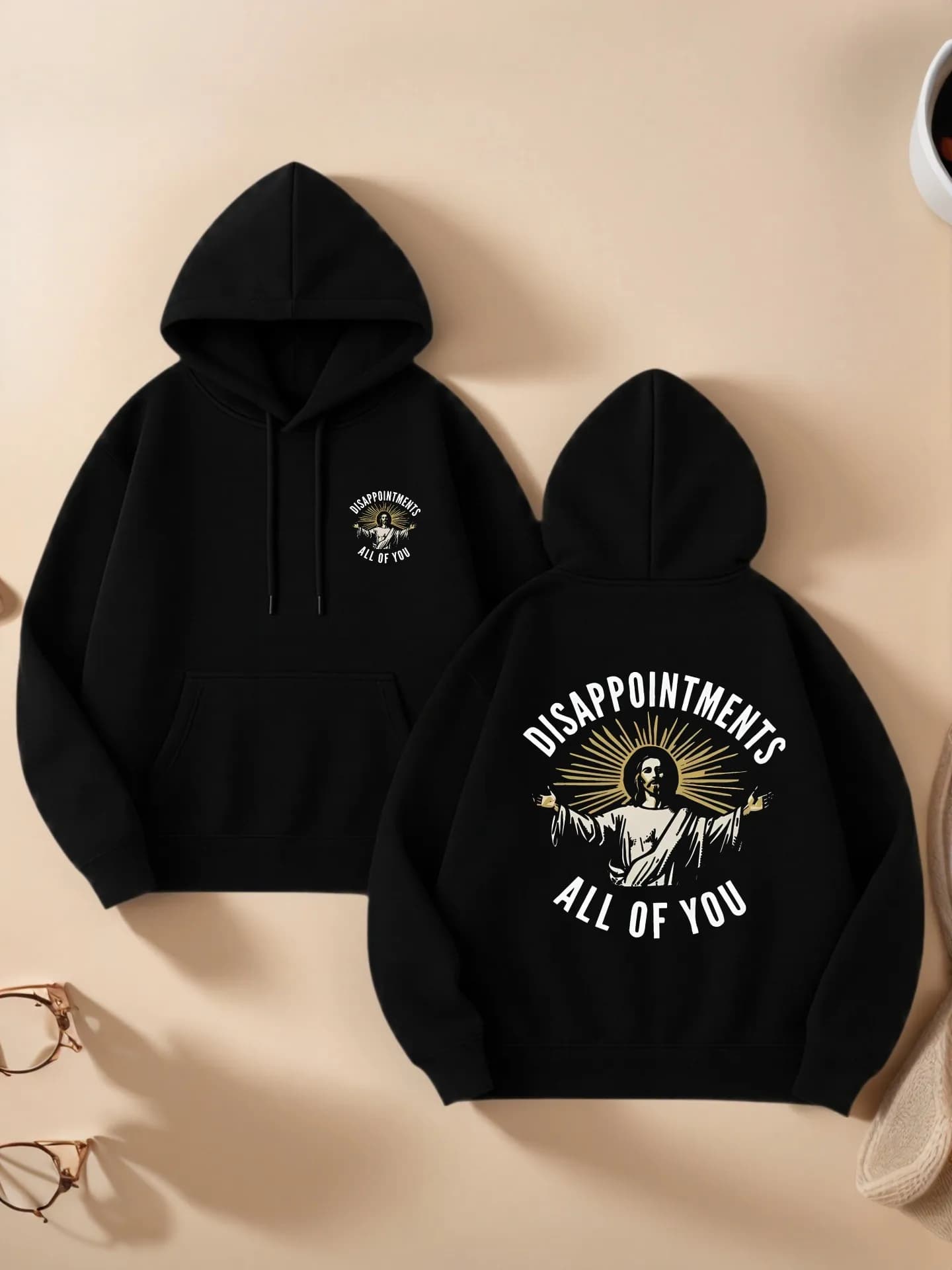Felpa con cappuccio grafica da donna, Disappointments All of You Print, Design estetico, Abbigliamento casual quotidiano, Tessuto confortevole, Per adolescenti