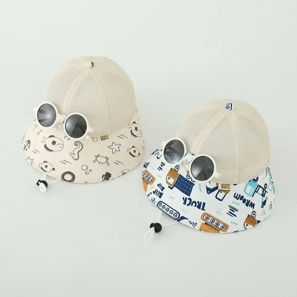 Nuovo Cappello con Occhiali da Sole per Bambini in Rete, Staccabile e Regolabile, Berretto da Baseball Casual Traspirante Unisex
