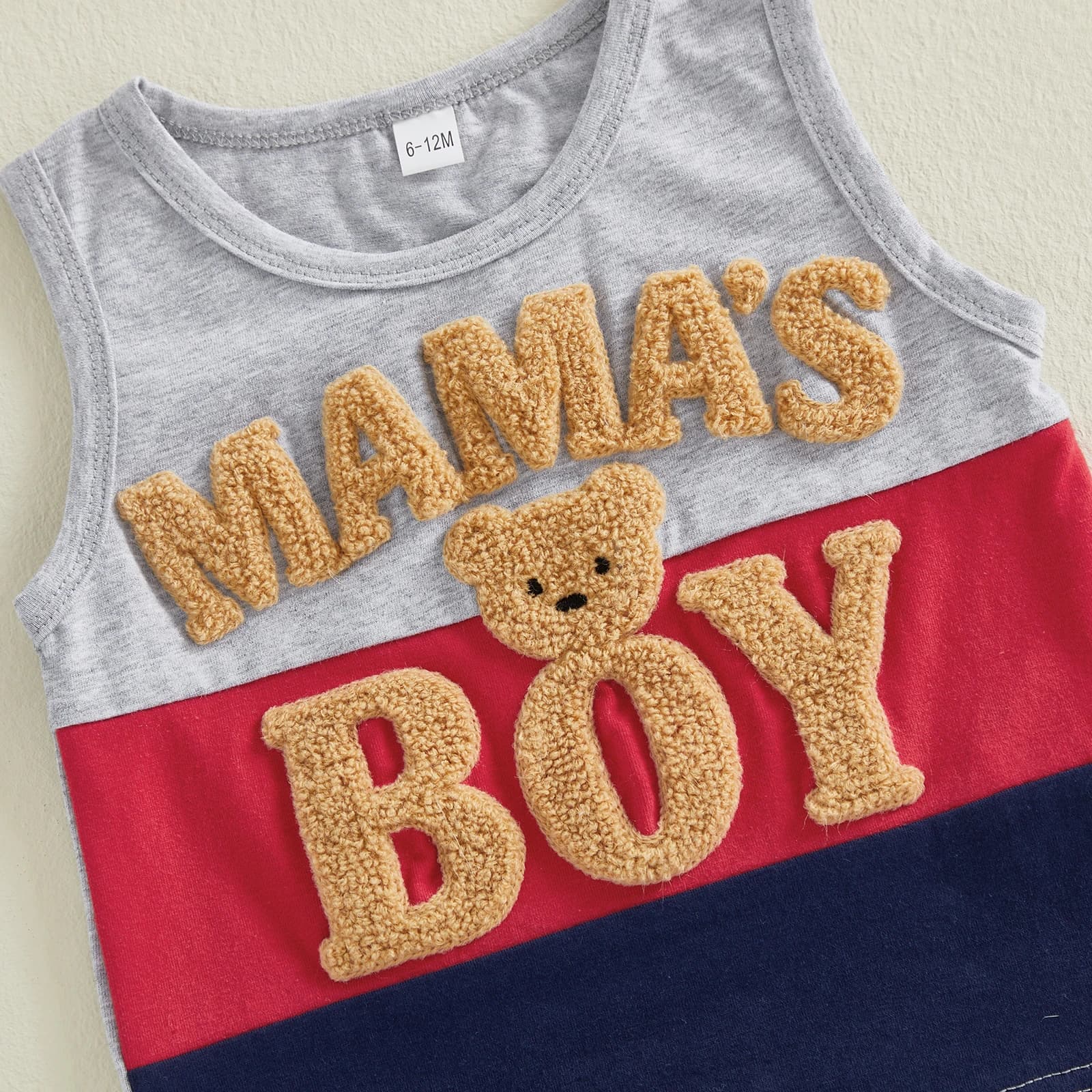 Completo da 2 pezzi per bambini da 0 a 4 anni, adorabile set di pantaloncini con ricamo a forma di orsetto, top senza maniche con scollo rotondo, set di pantaloncini, abbigliamento per ragazzi, tute da sole