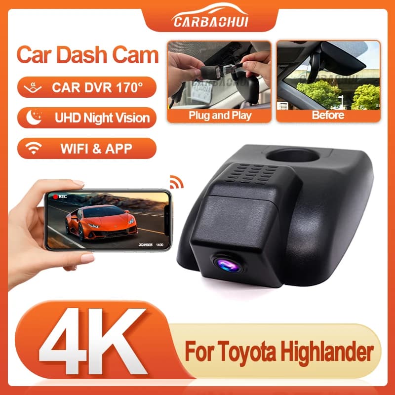 Plug and play UHD 4K 2160P Auto Dvr Dash Cam Camera For Toyota Highlander XU50 XU70 for Toyota Highlander XLE LE 2017-2025