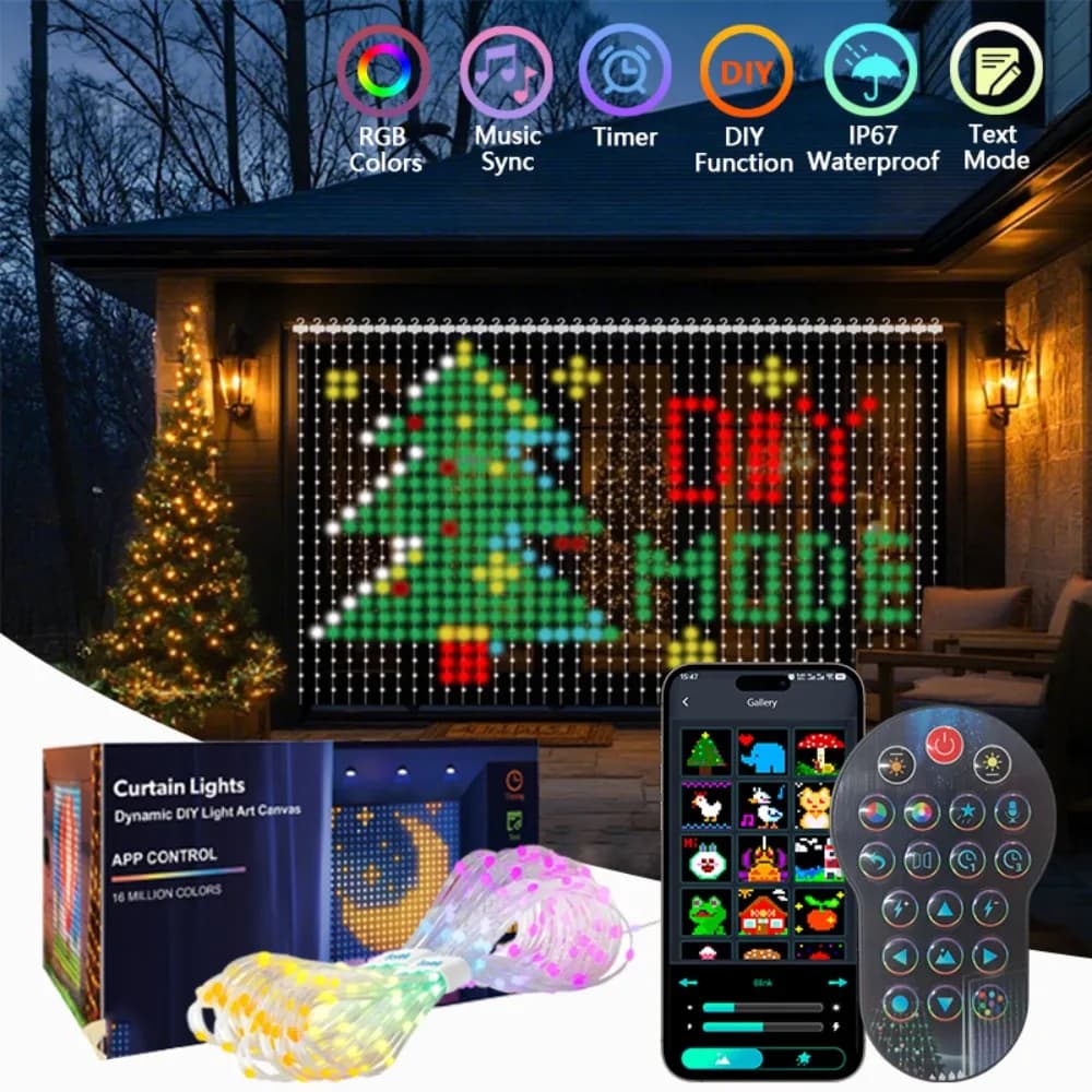 Luci per tende intelligenti Luci a corda da fata che cambiano colore fai-da-te Sincronizzazione musicale per la decorazione natalizia del giardino del cortile esterno interno