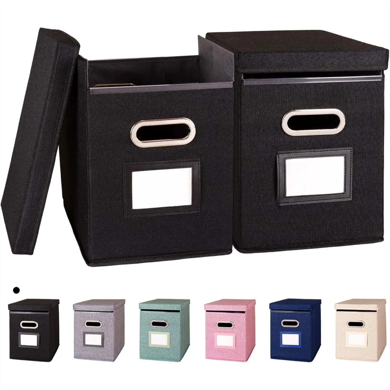 Organizzatore per Cartelle Sospese con Coperchio, Scatola Pieghevole per Documenti Formato Letter, Portadocumenti Portatile per Ufficio - Nero