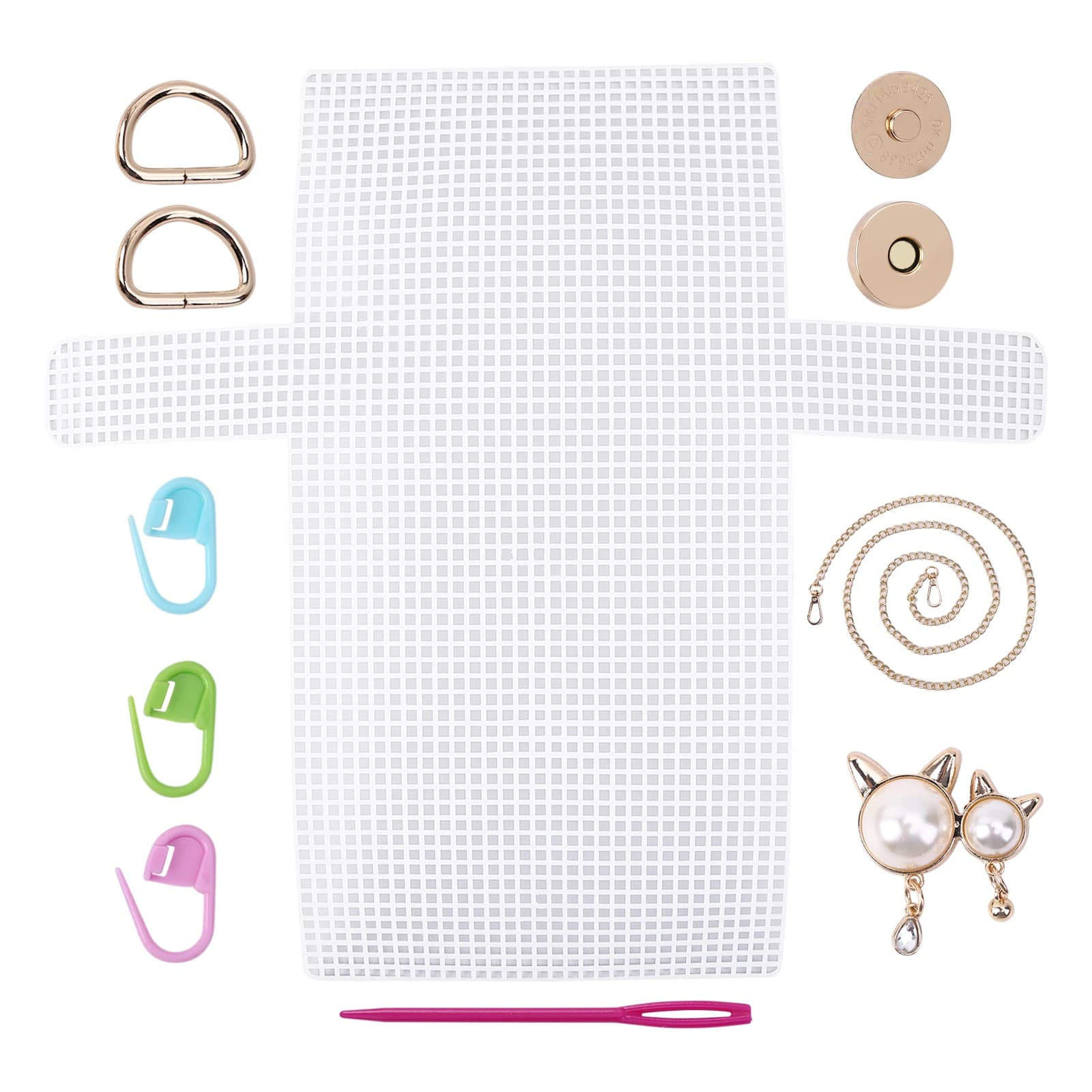 DIY Materials Kit Including Knitting Needle D Ring Chain Strap Cat Pendant