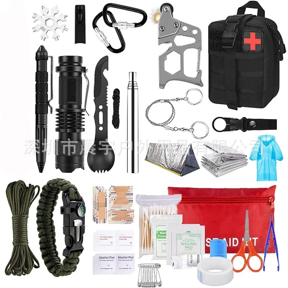 Survival Gear Kit, Multi-Function Outdoor Camping Emergency First Aid Kit, Wilderness Rescue Tool Set