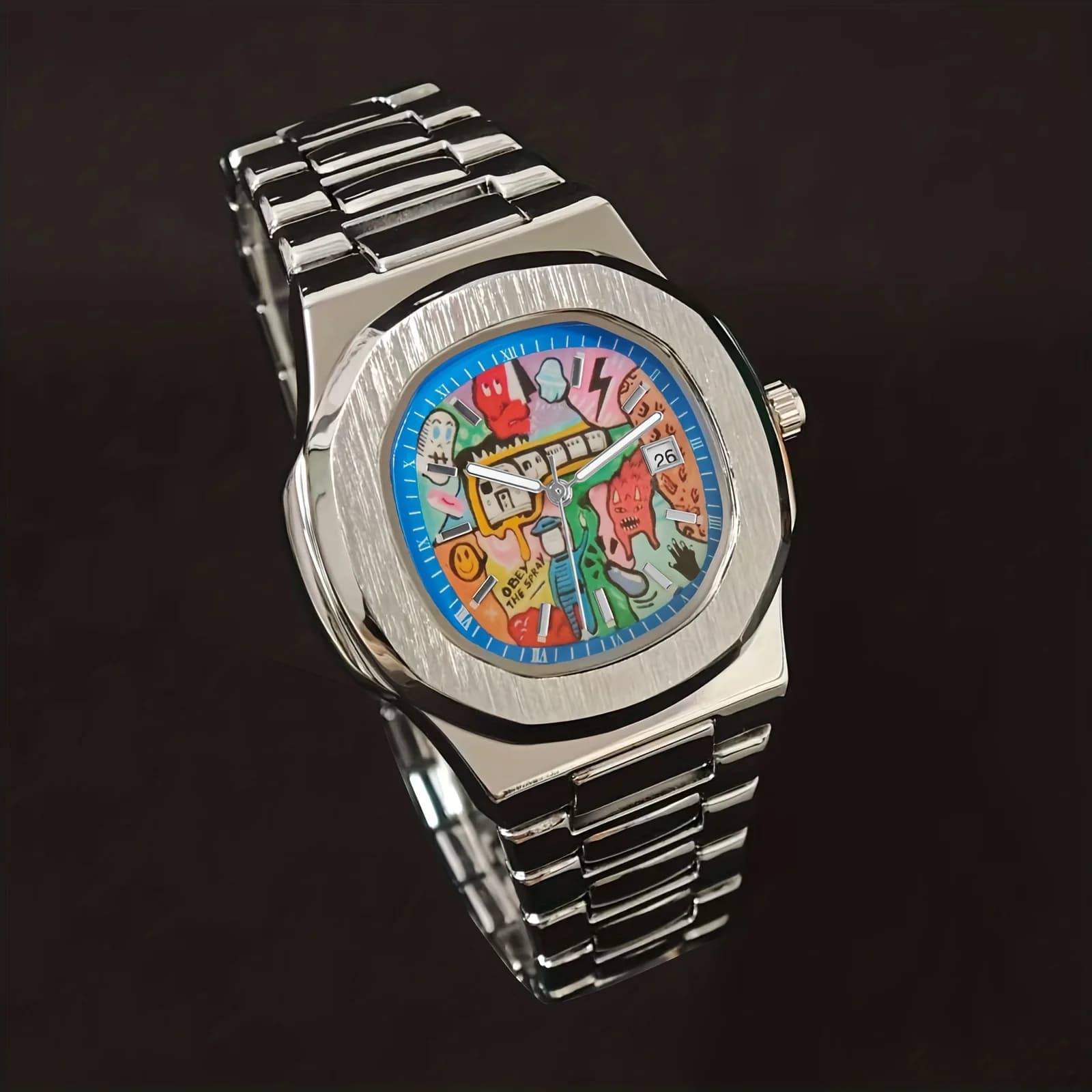Nuovo Orologio da Polso da Uomo 2025 con Concetto Wormhole Quadrato, Impermeabile, Cinturino in Acciaio, Stile Vintage, Graffiti Anime, al Quarzo