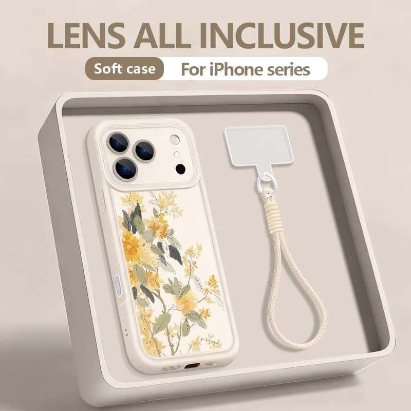 INS Sunflower Print Lanyard Case For iPhone 17 Pro Max Shockproof Hand Strap Cover For iPhone 16 15 Pro Max 14 13 11 16E 17E