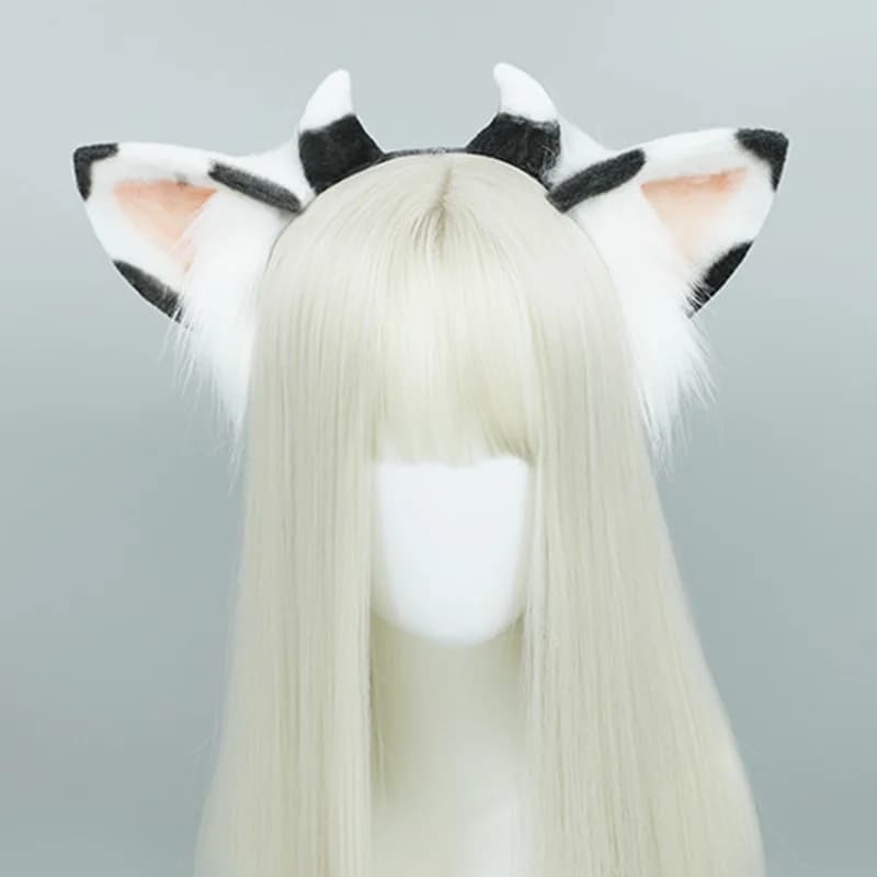New Handmade Furry Foldable Milk Cow Ears Headband Realistic Animal Plush Hair Hoop Lolita Anime Decor Ear Cosplay Accessories