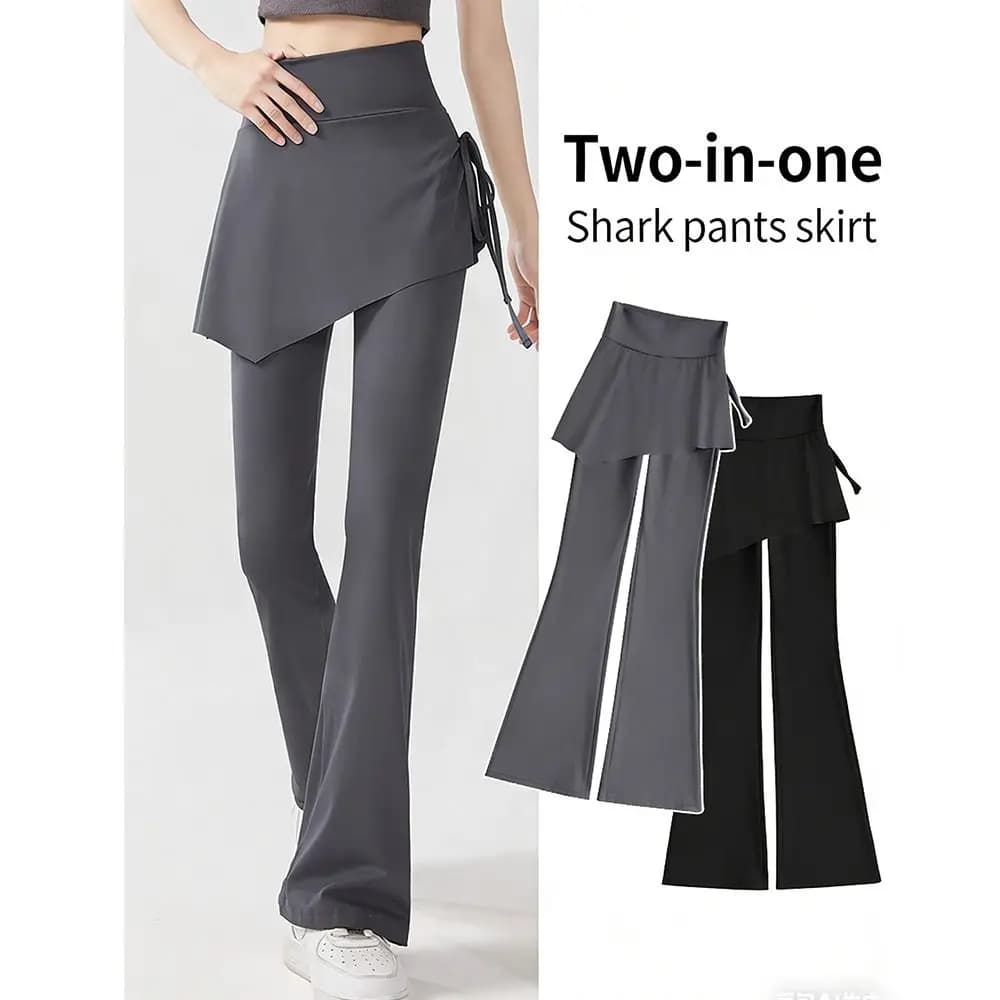 Pantaloni Yoga a Vita Alta alla Moda, Effetto Due Pezzi, per Fitness e Allenamento, Leggings Casual a Zampa d'Elefante per Pilates da Donna