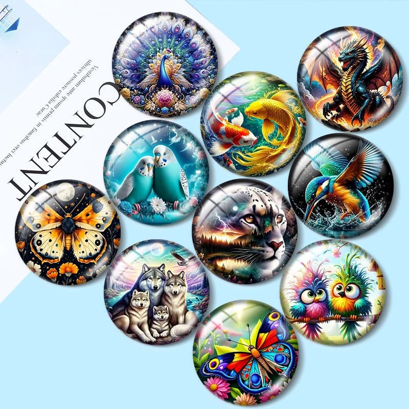 Disegno artistico di animali 12/18/20/25mm cabochon in vetro braccialetto anelli pendenti per gioielli demo orecchini retro Creazione di risultati
