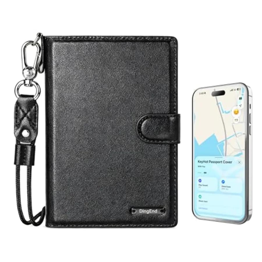 Porta Passaporto da Viaggio, Cover Smart Certificata Apple MFi Compatibile con Find My, Portafoglio da Viaggio Ricaricabile con Laccetto