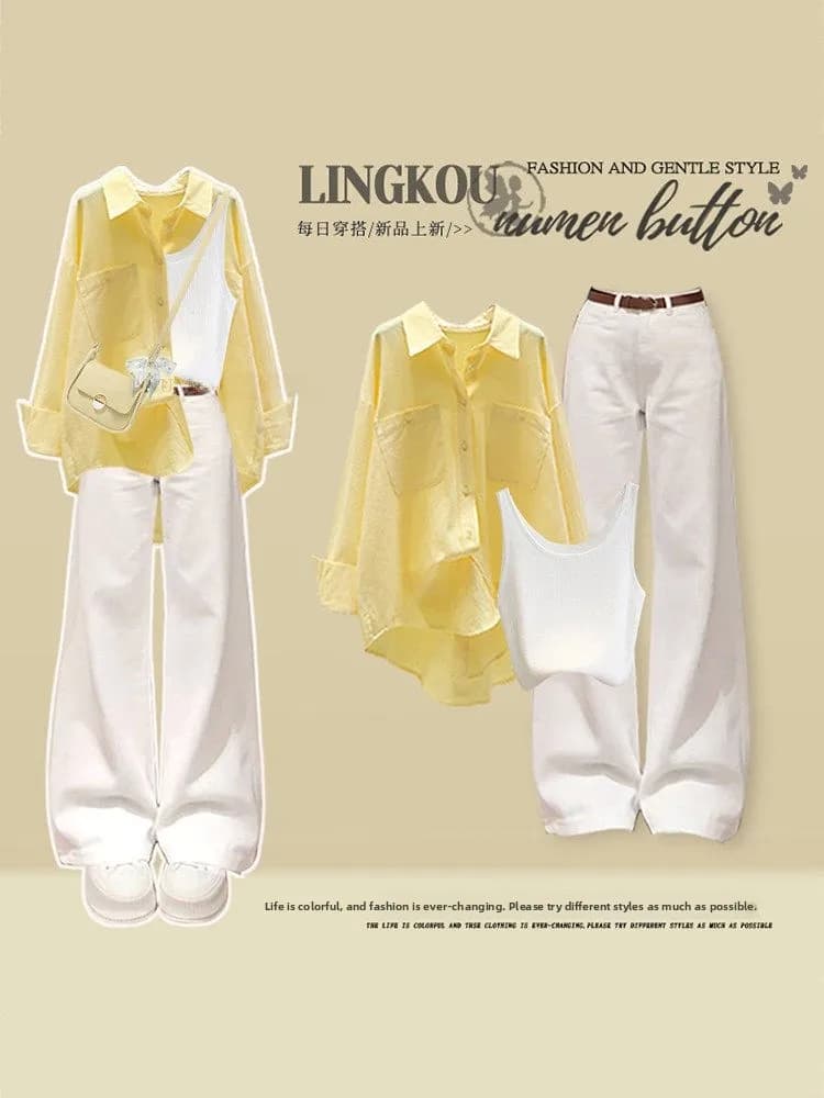 Fashionable Large Size Spring Summer Women's Casual Style Three-Piece Suit Slimming Jeans Shirt Vest Atmosphere Sensation