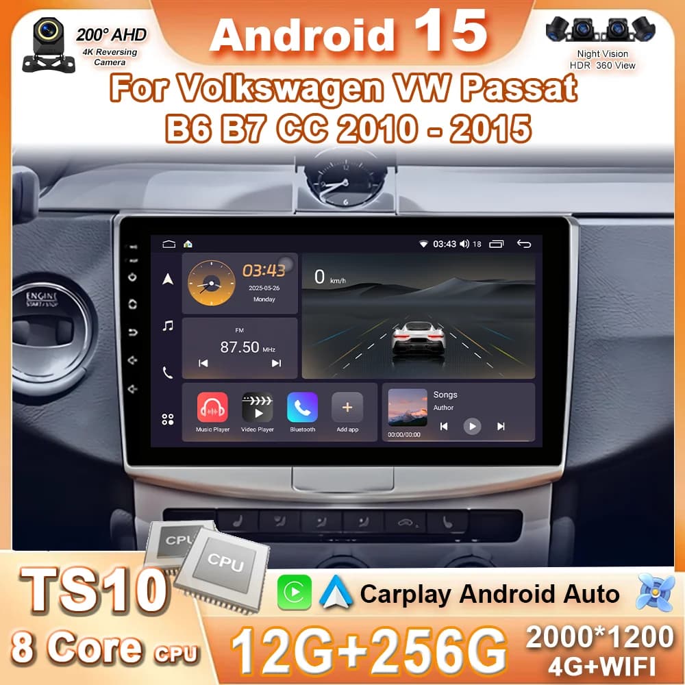 Autoradio Android 15 Per Volkswagen VW Passat B6 B7 CC 2007 - 2015 Auto Lettore Multimediale Carplay RadioAuto 4G GPS 360 Macchina Fotografica