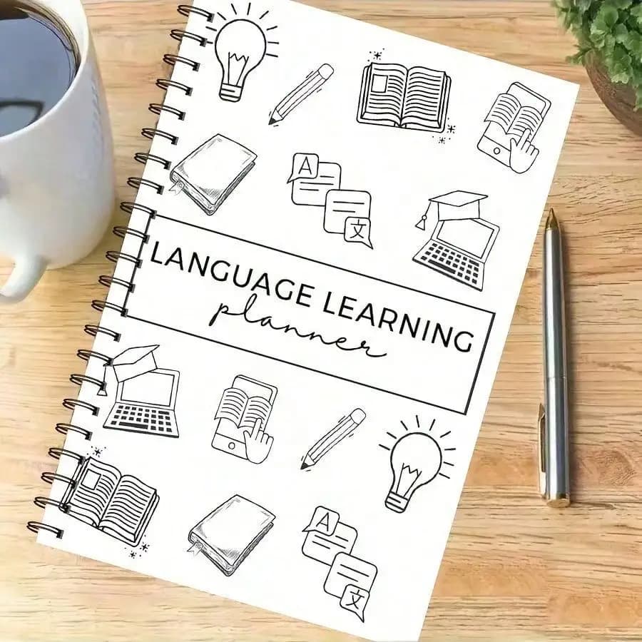 Quaderno per la pianificazione dell'apprendimento delle lingue (47 pagine) | Tracker di vocabolario e grammatica con registri settimanali/mensili