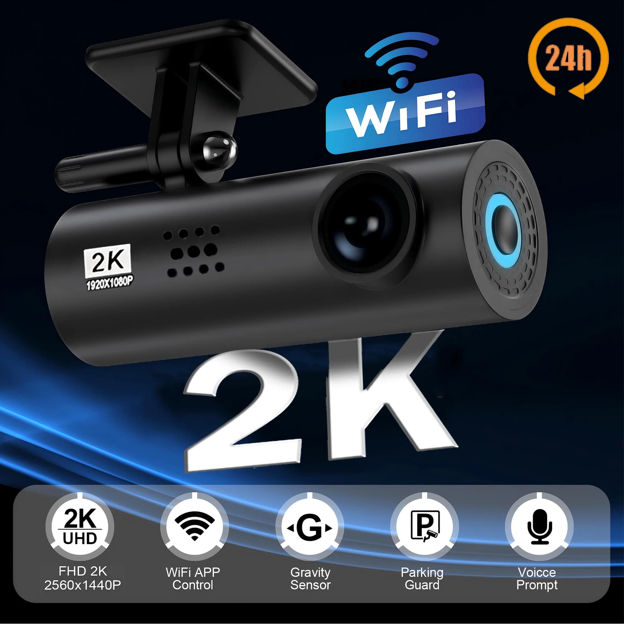 Dash Cam for Car 2K Recorder DVR Automatic Recorder APP Control Black Box with WIFI Voice 24 Hours Parking Monitoring Function Car Accessories