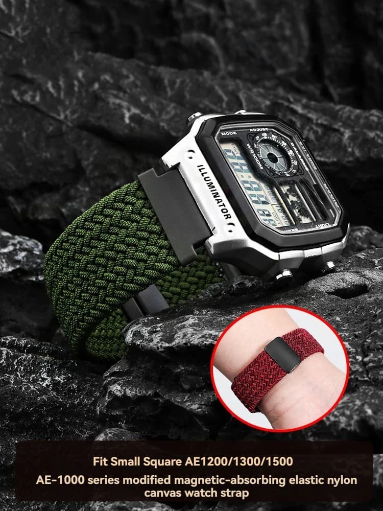 Elastic Nylon Quick Release Watch Band for Casio AE-1200WHD/A158/A168/F91W/A159/A169 Magnetic Buckle Lightweight Strap Bracelet