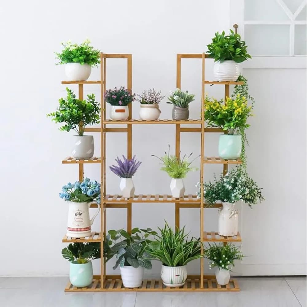 Tiered Bamboo Plant Stand: Potted lower Display Rack Multilayer Storage Holder Shel Indoor or Garden Patio Balcony Living Room D