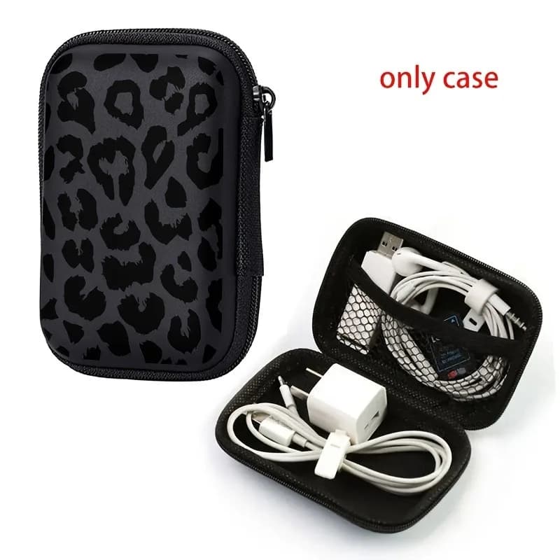 Borsa portaoggetti con motivo leopardato alla moda, custodia per auricolari, custodia per caricabatterie, custodia per telefono, custodia per iPad, custodia per cavo di ricarica